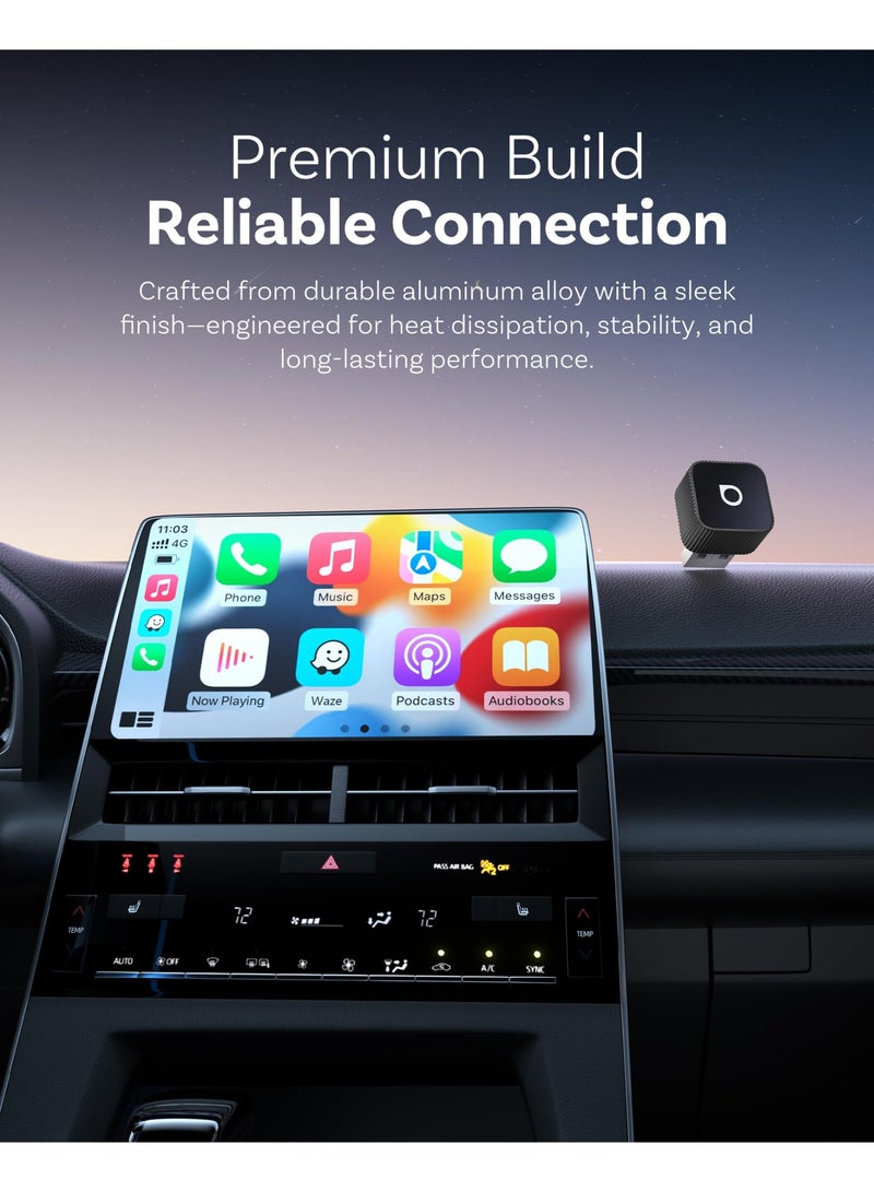 أوتوكاست محول صغير جدًا لاسلكي لـ CarPlay وAndroid Auto 2026، جهاز لاسلكي 2 في 1، نظام ذكي للسيارة بتقنية الذكاء الاصطناعي مع CarPlay USB، سهل التوصيل والتشغيل، اتصال تلقائي سريع، اتصال بلوتوث 5.3 وواي فاي تلقائي - Image 4